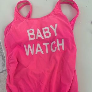 “Baby watch” hot pink maternity swimsuit